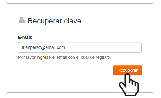 Ingreso de email y clic en recuperar