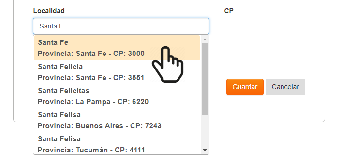 Ingreso de la localidad Santa Fe y clic sobre la localidad