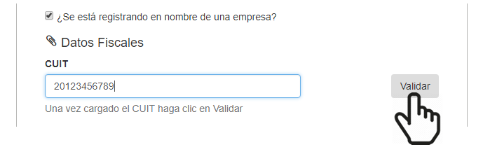 Ingreso de CUIT y clic en validar